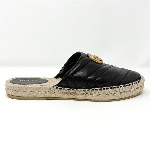Gucci GG Marmont Black Leather Espadrille Mules –‎ Size 37 - Picture 5 of 10